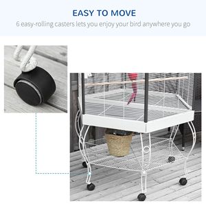 Cage à oiseaux hexagonale en acier de grande taille avec couverture grise et blanche, volière portable pour perroquet/papillon avec rangement - Product Image 4
