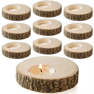 Ensemble de porte-bougies en bois pour bougies chauffe-plat, centre de table rustique, décorations de mariage, décoration de Noël, décoration rustique pour la maison - Product Image 1