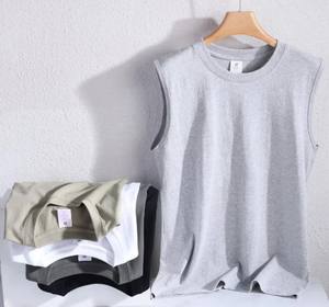 Débardeur d'été 100 % coton pour homme, coupe ample, bords bruts, tricoté, décontracté, sans manches, écologique, séchage rapide, respirant, col rond - Product Image 2