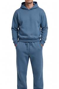 Conjunto de Sudadera con Capucha y Pantalones Deportivos para Hombre, Color Azul Polvoriento, con Bolsillo Canguro, Dos Piezas, con Cordón Ajustable - Product Image 2