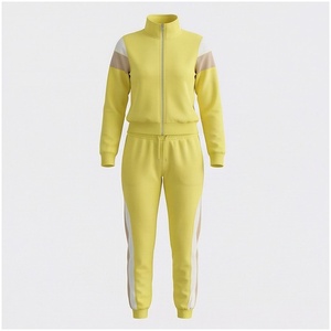 <b>Women</b> <b>Yellow</b> Color Blocking <b>Tracksuit</b> Full Sleeve Stand Collar Zipper Closure Casual Jogger Set Spring Breathable Polyester - Product Image 1
