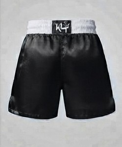 Pantalones Cortos de Boxeo Negros con Logotipo Blanco, Impresión por Transferencia de Calor, Ropa Deportiva Unisex, Ajuste Holgado y Transpirable - Product Image 2