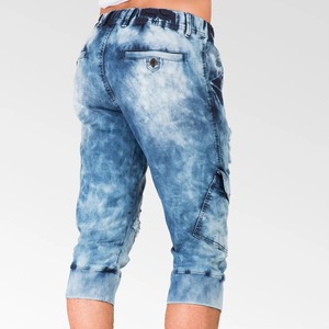 YOURBRAND Short cargo tie-dye pour homme, taille mi-haute, avec cordon de serrage, déchiré à l'avant, logo, pantalon capri en jean décontracté - Product Image 2