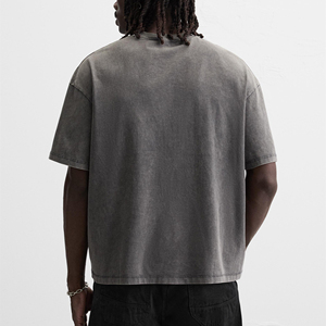 T-shirts personnalisés pour hommes en coton, style streetwear, coupe oversize, col rond côtelé, avec patch brodé, épaules tombantes, t-shirt vierge épais pour hommes - Product Image 2