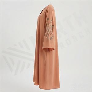 Abaya Robe de Bal Ouverte en Lin Brodé Daisy, Texture Lin, Modeste, pour Femme Musulmane de Dubaï, Respirante, Brillante, Manches Chauve-Souris, Islamique - Product Image 3