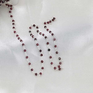 3mm 4mm Natural Red Garnet 925 Sterling <b>Silver</b> <b>Rosary</b> <b>Beads</b> Necklace Wholesale Faceted Rondelle <b>Beads</b> Chain Manufacture - Product Image 2