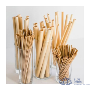 MEILLEURES VENTES |   Lot de pailles réutilisables en bambou Blue Lotus Farm avec brosse de nettoyage pour smoothies, bubble tea, boissons de fête – Vente en gros Dak - Product Image 1