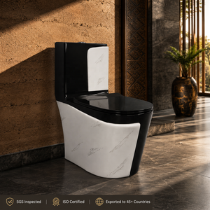Inodoro Moderno de Una Pieza con Diseño de Mármol Blanco y Negro, Descarga por Arrastre, Producto de Tendencia - Product Image 2