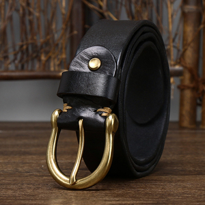 Classic Cowhide <b>Leather</b> <b>Belt</b> Handmade with Brass Buckle Custom Design Brown - Product Image 2