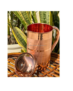 Pichet à eau en cuivre pur fait à la main par des artisans qualifiés pour maintenir la pratique traditionnelle indienne de santé d'hydratation - Product Image 6