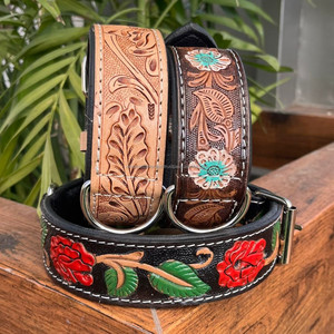 Venta al por mayor collar de perro de cuero de vaca para perros medianos grandes y pequeños hecho a mano impresionantes y cómodos remaches de lujo collares para mascotas - Product Image 5