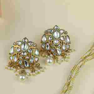 Luxury Anokhi Kundan Work <b>Huggie</b> Earrings 925 <b>Silver</b> Antique <b>Silver</b> Plated Crystal & Rhinestone Gift for Women - Product Image 2