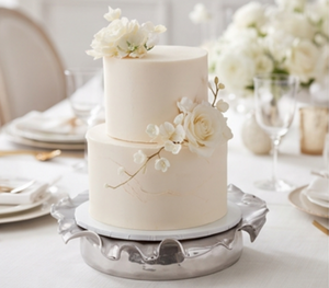 Artisanal Round Aluminum <b>Cake</b> Stand With Wooden Base Perfect For Modern <b>Weddings</b> Events Parties and Elegant <b>Cake</b> Display - Product Image 3