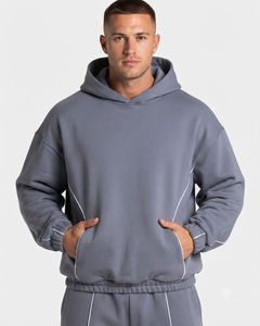 Ensemble de survêtement gris surdimensionné personnalisé pour homme avec détails contrastants – Sweat à capuche en molleton de coton de qualité supérieure et pantalon de survêtement à jambes larges – OEM & ODM - Product Image 2
