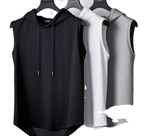 Sweat-shirt à capuche décontracté sans manches pour homme avec t-shirt à lacets 100% coton sweat à capuche confortable - Product Image 1