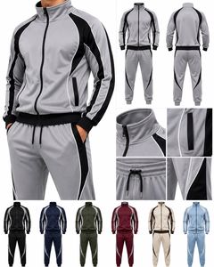 Ensemble de survêtement d'hiver pour homme, couleur unie, avec cordon de serrage, manches longues, col montant, vêtements de sport respirants en polaire polyester - Product Image 1