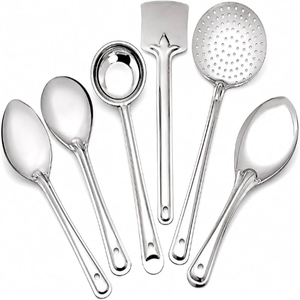 Juego de cucharas de cocina de acero inoxidable, utensilios de cocina ecológicos, aptos para lavavajillas, con mango largo - Product Image 5