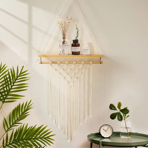 Multi-purpose Cotton Rope Wall Hanging <b>Shelf</b> with Boho Macrame Tapestry Handmade Home Decor Storage Organizer Rack - Product Image 1
