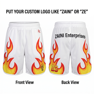 Pantalones Cortos de Baloncesto para Hombre, 140g, Malla de Poliéster, Paneles Laterales Blancos en Contraste, Bordado Personalizado, Estampado de Monstruos de Dibujos Animados, Logotipo Frontal - Product Image 4