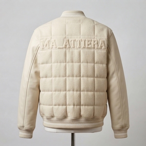 Blouson Bomber matelassé en laine et cuir pour homme, personnalisé avec broderie, col en tricot côtelé, vêtement d'extérieur haut de gamme - Product Image 4