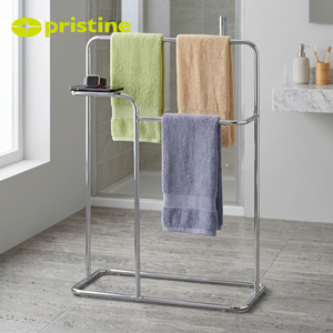 Porte-serviettes autoportant moderne en chrome à 3 barres avec étagère de rangement pour salle de bain, support à serviettes mobile - Product Image 6