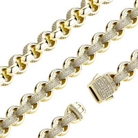 RB GEMS Joyería Hip Hop Miami, Pulsera de Cadena Cubana con Diamantes Tallados en Corazón de 20mm, Chapado en Oro Sólido de 14K, Certificado GIA