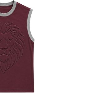 Débardeur sans manches marron et gris avec motif tête de lion en relief, gilet en coton personnalisé pour homme, col rond, mode streetwear de luxe - Product Image 4