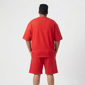 Plus Size Men Distressed Embroidery T-Shirt Shorts Set Premium 100% Cotton Oversize Summer Loose Fit Drop Shoulder Shorts Set Te - Product Image 5