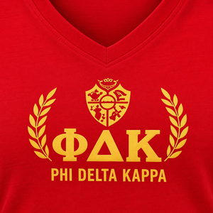 PDK เสื้อยืดคอวีสำหรับผู้หญิงดีไซน์ตัวอักษรกรีกแบบดั้งเดิมแขนสั้นนุ่มสบายแฟชั่นผู้หญิงเสื้อยืดสำหรับกิจกรรมในโรงเรียน - Product Image 5