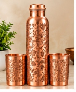 Modern Copper <b>Water</b> <b>Bottle</b> with Lid and 2 Cut Out Star Pattern Cups Portable <b>Metal</b> Flask Set - Product Image 4