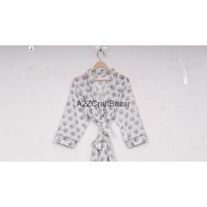 Bata de noche/ropa de casa de algodón 100% con estampado floral, cuello en V, cierre con cordón, largo completo, logo trasero, para mujer, otoño/primavera/verano, para playa - Product Image 6