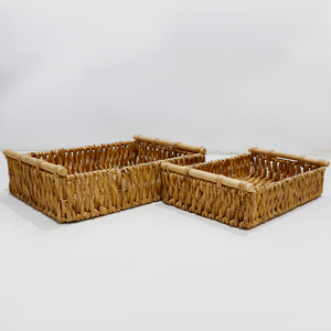 Home Decor <b>Rectangle</b> Water Hyacinth <b>Baskets</b> With Iron Frame Wood Handles - Product Image 3