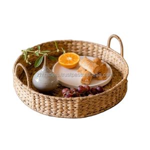 Elegante y asequible juego de bandejas redondas de ratán con artesanía india artística para cocina, comedor y decoración de Ramadán - Product Image 2