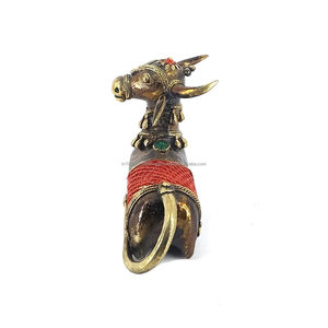 Brass Religious Nandi Cow Brass Alloy Art Multicolor 5 X 7.5 Inch <b>Candle</b> <b>Holder</b> Home Table Decor Traditional Indian Art - Product Image 5