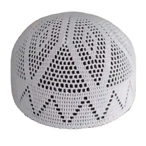 Hot Sale New Hand knitted Men's Kufi Tupi Solid Color Mesh Crotched Islamic Prayer Caps for Daily Use from Bangladesh