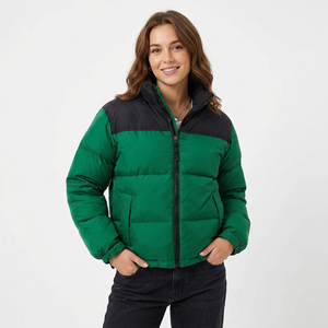 Chaqueta Acolchada para Hombre, Color Verde y Negro, con Cuello Alto y Cierre, Resistente al Viento, para Invierno, Informal, con Relleno Grueso de Poliéster - Product Image 2