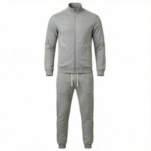 Ensemble de survêtement gris zippé pour homme, vêtements de sport décontractés, couleur unie, coton, coupe classique, pour l'automne - Product Image 1
