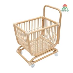 Poussette miniature en rotin naturel NHAT MINH pour bébés de 0 à 24 mois, chariot à poupée unisexe en bambou avec roues - Product Image 2