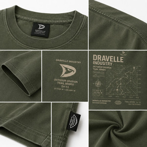 เสื้อยืดผ้าฝ้ายโอเวอร์ไซส์สำหรับผู้ชายแขนสั้นชุดกลางแจ้งแบบแยกส่วน DV-13สีเขียวมะกอก - Product Image 6