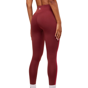 Leggings de sport pour femmes à taille haute avec logo personnalisé et bande latérale, couleur bordeaux, pour yoga et fitness - Product Image 3