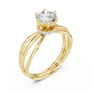 Bague de fiançailles en or jaune avec diamant de laboratoire rond, sertie de plusieurs griffes et halo caché, bijoux fins pour femme - Product Image 4