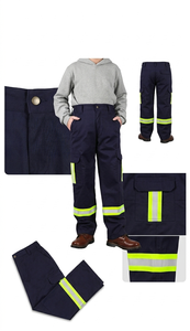 Flame Resistant High Visibility <b>Cargo</b> <b>Pants</b> For Men Cotton Reflective Safety Workwear Navy Blue Elastic Waist Utility Trousers - Product Image 1