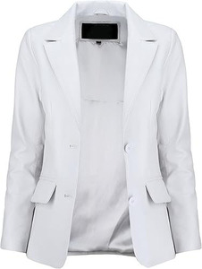 Chaquetas de Mujer al por Mayor de Alta Calidad, Blazer de Cuero Blanco para Mujer, Abrigo Casual de Cuero Genuino OEM, Mangas Largas, Logotipo Personalizado 2026 - Product Image 2