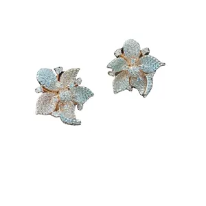 SILVER AND ROSE GOLD PLATED LEAF SHAPED TOPS IN CZ STONE FOR EVERY OCCASIONS JEWELLERY
