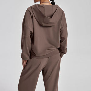 Sweat-shirt à capuche entièrement zippé marron pour femme, en molleton épais de qualité supérieure, coupe décontractée, vêtement de détente et de sport - Product Image 2