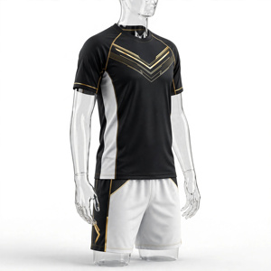 AMKOOR ENTERPRISES Unisex Black Gold Sports Jersey Set Breathable 100% Polyester Sublimation Print Adult <b>Athletic</b> Wear - Product Image 2