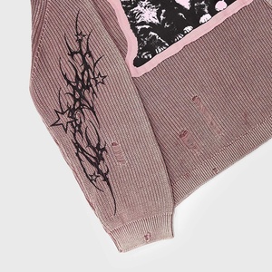 Nouveau Pull en Tricot Effet Vieilli Gothique avec Patch Chaton, Col Rond Ample et Épais, Manches Tribales - Product Image 3