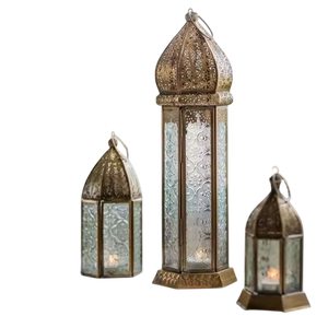 Golden <b>Brass</b> <b>Lantern</b> With Intricate Cutout Design And Glass Panels For Home Decoration Centerpiece In Best Price Modern Design - Product Image 4