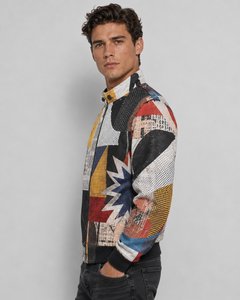 <b>Men's</b> Patchwork Bomber <b>Jacket</b> Stand Collar Zipper Closure Casual Style Polyester Cotton Blend Autumn Wear Bomber <b>Jacket</b> - Product Image 6
