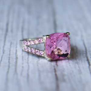Pink Sapphire <b>Ring</b> 925 Sterling Silver Cushion Cut Vintage Cocktail Fine Jewelry Elegant Gift For Women - Product Image 5